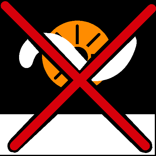 A large red X over an orange wheel with a white, wavy line over it, above a white horizontal rectangle.
